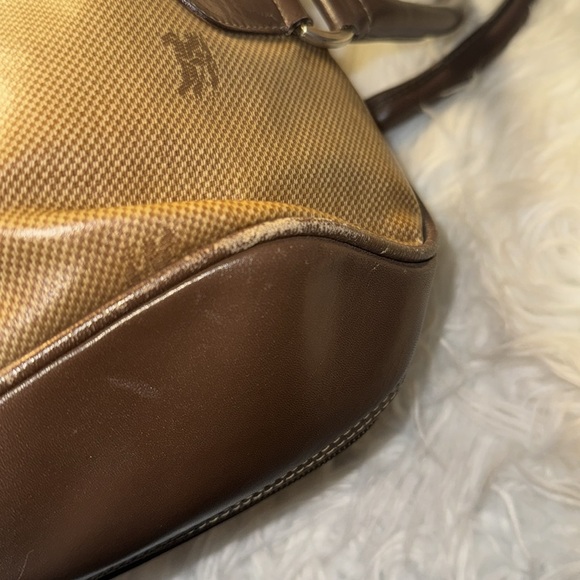 90s VTG Burberrys Boston Duffle Travel Bag Brown Leather Monogram Bag Italy Used - Picture 15 of 16
